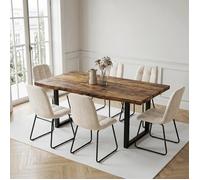 JIEXI Table Bois Rustique 160x80cm avec 6 Chaises Velours Beige | Design Industriel, Tissu Velours, Pieds Métal Noir