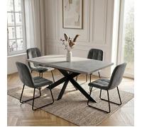 JIEXI Table de salle à manger extensible et 4 chaises, 130 à 170 cm, table de cuisine en MDF de grise avec chaises en velours gris