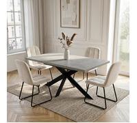 JIEXI Table de salle à manger extensible et 4 chaises, 130 à 170 cm table de cuisine en MDF grise avec chaises en velours beige