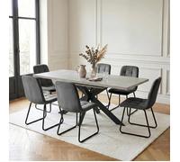 JIEXI Table de salle à manger extensible et 6 chaises, 130 à 170 cm table de cuisine en MDF grise avec chaises en velours gris