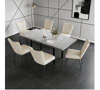JIEXI Table de salle à manger extensible et 6 chaises en MDF avec 6 chaises rembourrées couleur abricot 30-170 cm