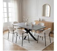 JIEXI Table de Salle à Manger Extensible et 6 chaises en Velours côtelé Blanc, 130-170 cm, Style Moderne