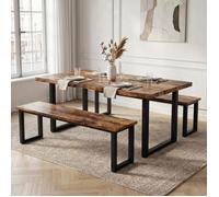 JIEXI Table et 2 Bancs Industriels MDF Teinte bois vieilli 160x80x76 cm