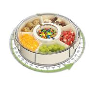 JIEZRIN Ensemble de transport avec 6 bols, boîte à snack grande avec compartiments, plat à snack rond pivotant avec couvercle et poignée, boîte de transport et de conservation pour la fête, le