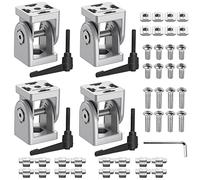 JiGiU Lot de 4 Connecteurs Profilé Aluminium 4040, Argent | Articulation Réglable Connecteur d’Angle 180 ° , avec Accessoire de Montage, Charnière Flexible pour Imprimante 3D Projet DIY