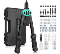 JiGiU Pince à Rivet et Pince à Insert Fileté 2 en 1, Bleu Turquoise | Professionnel avec 7 Mandrins M3 à M12et 5 Embouts 2.4 à 6.4mm Remplaçables, pour Bricolage Maison, Atelier, Automobile