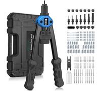 JiGiU Pince à Rivet et Pince à Insert Fileté 2 en 1 Professionnel, Bleu | Pistolet à Écrou avec 110 Écrous, 7 Mandrins M3 à M12, Pince à Rivets avec 50 Rivets, 5 Embouts 2.4 à 6.4mm, pour Bricolage