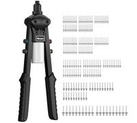 JiGiU Pince à Rivet Professionnel 33,5mm, avec 200pcs Rivets Aluminium | Pince à Riveter Manuelle Double avec 5 Embouts(2.4 à 6.4mm) Remplaçables pour Bricolage Maison, Atelier, Automobile-Noir