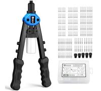 JiGiU Pince à Riveter Manuelle 33cm, 5 Embouts 3.2-6.4mm + 200 Rivets | Riveteuse Professionnelle, Livré avec Boîte Rangement, Outil Ergonomique pour Bricolage, Auto, Construction et Métallerie