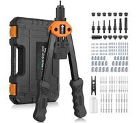 JiGiU Pince à Rivets et Pince à Insert Fileté Professionnel 2 EN 1, Orange | Pistolet à Écrou avec 110 Écrous, 7 Mandrins M3-M12, Riveteuse Manuelle avec 50 Rivets, 5 Embouts 2.4-6.4mm, pour Bricolage