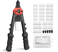 JiGiU Pince à Rivets Manuelle 33cm, 5 Embouts 3.2-6.4mm + 200 Rivets Alu | Riveteuse Professionnelle, Bricolage Kit Complet, Outil Ergonomique pour Bricolage, Auto, Construction et Métallerie