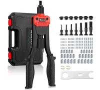 JiGiU Pistolet à Écrous à Riveter 33 cm avec 110 Écrous à Riveter | Outil de Rivetage Complet M3-M12, 7 Mandrins Interchangeables, Poignée Confortable, pour Bricolage, Automobile, Mécanique