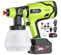 JiGiU Pistolet à Peinture Électrique sans Fil 21V Anti-bouchage - Vert | Pistolet a Peinture 1000ml, avec 6 Buses et 3.0AH Batterie pour l'Intérieur et l'Extérieur de Maison, Armoires, Clôtures
