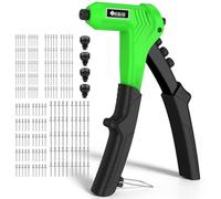 JiGiU Pistolet à Rivets avec 200 Rivets, Kit de Pistolet à Rivets à Main, Outil de Rivetage Manuel Professionnel avec 4 Embouts Interchangeables Sans Outil, Design de Poignée Ergonomique