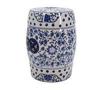 JIHAJU Tabouret Jardin 18 Pouces Bleu Blanc Porcelaine Chinoise, Table d’Appoint Tambour Céramique, Motif Fleur Oiseau, Design Ajouré, Support Plante, Déco Terrasse(D)