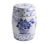 JIHAJU Tabouret Jardin 18 Pouces Bleu Blanc Porcelaine Chinoise, Table d’Appoint Tambour Céramique, Motif Fleur Oiseau, Design Ajouré, Support Plante, Déco Terrasse(V)