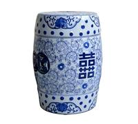 JIHAJU Tabouret Jardin 18 Pouces Bleu Blanc Porcelaine Chinoise, Table d’Appoint Tambour Céramique, Motif Fleur Oiseau, Design Ajouré, Support Plante, Déco Terrasse(O)