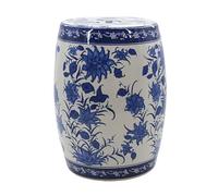 JIHAJU Tabouret Jardin 18 Pouces Bleu Blanc Porcelaine Chinoise, Table d’Appoint Tambour Céramique, Motif Fleur Oiseau, Design Ajouré, Support Plante, Déco Terrasse(BB)