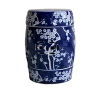JIHAJU Tabouret Jardin 18 Pouces Bleu Blanc Porcelaine Chinoise, Table d’Appoint Tambour Céramique, Motif Fleur Oiseau, Design Ajouré, Support Plante, Déco Terrasse(F)