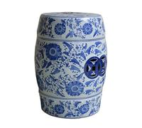 JIHAJU Tabouret Jardin 18 Pouces Bleu Blanc Porcelaine Chinoise, Table d’Appoint Tambour Céramique, Motif Fleur Oiseau, Design Ajouré, Support Plante, Déco Terrasse(P)