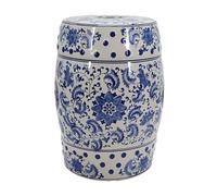 JIHAJU Tabouret Jardin 18 Pouces Bleu Blanc Porcelaine Chinoise, Table d’Appoint Tambour Céramique, Motif Fleur Oiseau, Design Ajouré, Support Plante, Déco Terrasse(S)