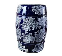 JIHAJU Tabouret Jardin 18 Pouces Bleu Blanc Porcelaine Chinoise, Table d’Appoint Tambour Céramique, Motif Fleur Oiseau, Design Ajouré, Support Plante, Déco Terrasse(Q)