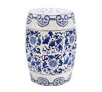 JIHAJU Tabouret Jardin 18 Pouces Bleu Blanc Porcelaine Chinoise, Table d’Appoint Tambour Céramique, Motif Fleur Oiseau, Design Ajouré, Support Plante, Déco Terrasse(X)