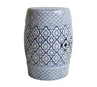 JIHAJU Tabouret Jardin 18 Pouces Bleu Blanc Porcelaine Chinoise, Table d’Appoint Tambour Céramique, Motif Fleur Oiseau, Design Ajouré, Support Plante, Déco Terrasse(L)