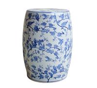 JIHAJU Tabouret Jardin 18 Pouces Bleu Blanc Porcelaine Chinoise, Table d’Appoint Tambour Céramique, Motif Fleur Oiseau, Design Ajouré, Support Plante, Déco Terrasse(H)