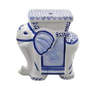 JIHAJU Tabouret Jardin 18 Pouces Bleu Blanc Porcelaine Chinoise, Table d’Appoint Tambour Céramique, Motif Fleur Oiseau, Design Ajouré, Support Plante, Déco Terrasse(FF)
