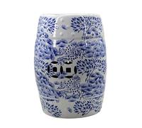 JIHAJU Tabouret Jardin 18 Pouces Bleu Blanc Porcelaine Chinoise, Table d’Appoint Tambour Céramique, Motif Fleur Oiseau, Design Ajouré, Support Plante, Déco Terrasse(EE)