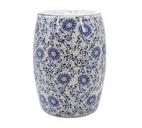 JIHAJU Tabouret Jardin 18 Pouces Bleu Blanc Porcelaine Chinoise, Table d’Appoint Tambour Céramique, Motif Fleur Oiseau, Design Ajouré, Support Plante, Déco Terrasse(Z)
