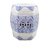 JIHAJU Tabouret Jardin 18 Pouces Bleu Blanc Porcelaine Chinoise, Table d’Appoint Tambour Céramique, Motif Fleur Oiseau, Design Ajouré, Support Plante, Déco Terrasse(DD)