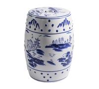 JIHAJU Tabouret Jardin 18 Pouces Bleu Blanc Porcelaine Chinoise, Table d’Appoint Tambour Céramique, Motif Fleur Oiseau, Design Ajouré, Support Plante, Déco Terrasse(U)