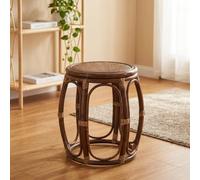 JIHAJU Tabouret Tambour Rotin Naturel Tressé Fait Main Siège Support Plante | Pouf Rond Bohème Repose-Pieds Table d'Appoint Entrée Chambre Salon Meuble Rotin Artisanal(H 42cm)