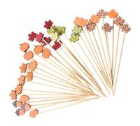 JIHUOO Lot de 100 pics à cocktail sur le thème de l'automne - 12,9 cm - Citrouilles glands - Feuilles d'automne - Piques à cocktail - Piques décoratifs pour apéritif - Piques à fruits pour boissons