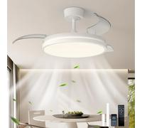 JIINOO Ventilateur de Plafond à Pales Rétractables avec Lumière, Blanc | Ventilateur Plafond LED Dimmable, Télécommande, 6 Vitesses, Moteur DC Silencieux Réversible, Minuterie, Chambre/Salon, 106 cm