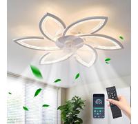JIINOO Ventilateur de Plafond avec Lumiere et Télécommande, 78 cm, Blanc | Moderne LED Dimmable Plafonnier, Moteur Silencieux Réversible, 6 Vitesses, Fonction Minuterie, Mémoire, pour Salon et Chambre
