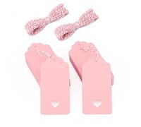 jijAcraft Étiquette Cadeaux Étiquette Papier Kraft 9,5x4,5cm, 100PCS et Ficelle Rose et Blanche, pour Mariage Saint Valentin Anniversaire Noël (Rose)