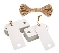 jijAcraft Étiquette Papier Kraft Blanche 9,5x4,5cm, 50PCS et Ficelle de Jute, pour les cadeaux de Mariage Saint Valentin Anniversaire Noël (Blanc)