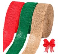 jijAcraft Rouleau de ruban de jute - 4 cm de large - 10 m de long - Ruban décoratif en toile de jute - Pour bricolage, artisanat, Noël, cadeau, mariage, table à manger (rouge, vert et marron)