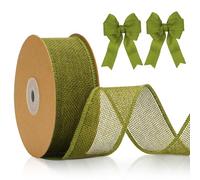 jijAcraft Ruban de Jute de 4 cm de Large, 10 m de Ruban Cadeau Vintage en Toile de Jute Vert Olive avec Fil, Ruban décoratif en Toile de Jute pour l'artisanat, Noeud Papillon, décoration de Mariage