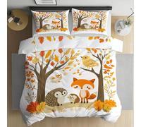 Jijliczc Housse de Couette 90x190cm Hérisson Renard Dessin Animé Parure de Lit Plante Animaux Mignon Housse de Couette avec 1 Taies d'oreiller, Housses Couette Convient aux Enfants et Adolescent
