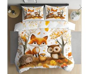 Jijliczc Housse de Couette Renard Hérisson Dessin Animé Parure de Lit Plante Animal Hibou Parure de Lit Réversible 200x220cm, Housse Couette avec 2 Taies d'oreiller 65x65cm Ensembles Microfibre Douce