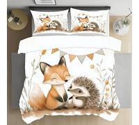 Jijliczc Parure de Lit 3 Pièces Renard Dessin Animé Housse de Couette Hérisson Mignon Housse de Couette 200x200cm en Microfibre Fermeture avec 2 Taies d'oreiller 65x65cm Ensembles Douce