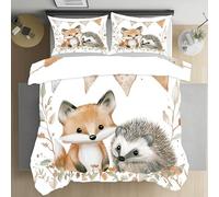 Jijliczc Parure de Lit Hérisson Renard Dessin Animé Housse Couette Plante Animaux Mignon avec Fermeture Éclair, Housse de Couette avec 2 Taies d'oreiller Doux 220x240cm Ensembles Microfibre