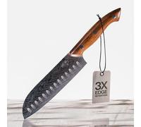 JIKKO® Bushido Edition - Couteau Santoku Japonais 18 cm | Acier Inoxydable AUS-8 à Haute Teneur en Carbone, Lame Alvéolée Ultra Tranchante 15°, Manche en Bois de Palissandre - Couteau de Chef Premium