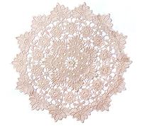 Jilibaba Napperon de table en dentelle - Style vintage - Rond - Motif floral brodé - 25 cm - Beige
