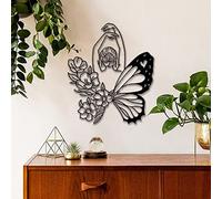 JILIP Déco Murale Papillon Et Femme en Métal, Signe de Silhouette de Mur de Fleurs Noires, Plaque de Décoration Murale Suspendue À la Maison, Décoration Intérieure Extérieure Art (Size : 11.8IN/30cm)