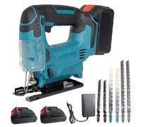 JIMACRO 3 Vitesses Scie Sauteuse Sans Fil avec 2 * 1500 mAh Batterie, Coupe Biseau ±45° Scie Sauteuse Pendulaire, 6 Lames, Scie-Sauteuse à Batteria Lithium-ion pour Bois Métaux (avec batterie)